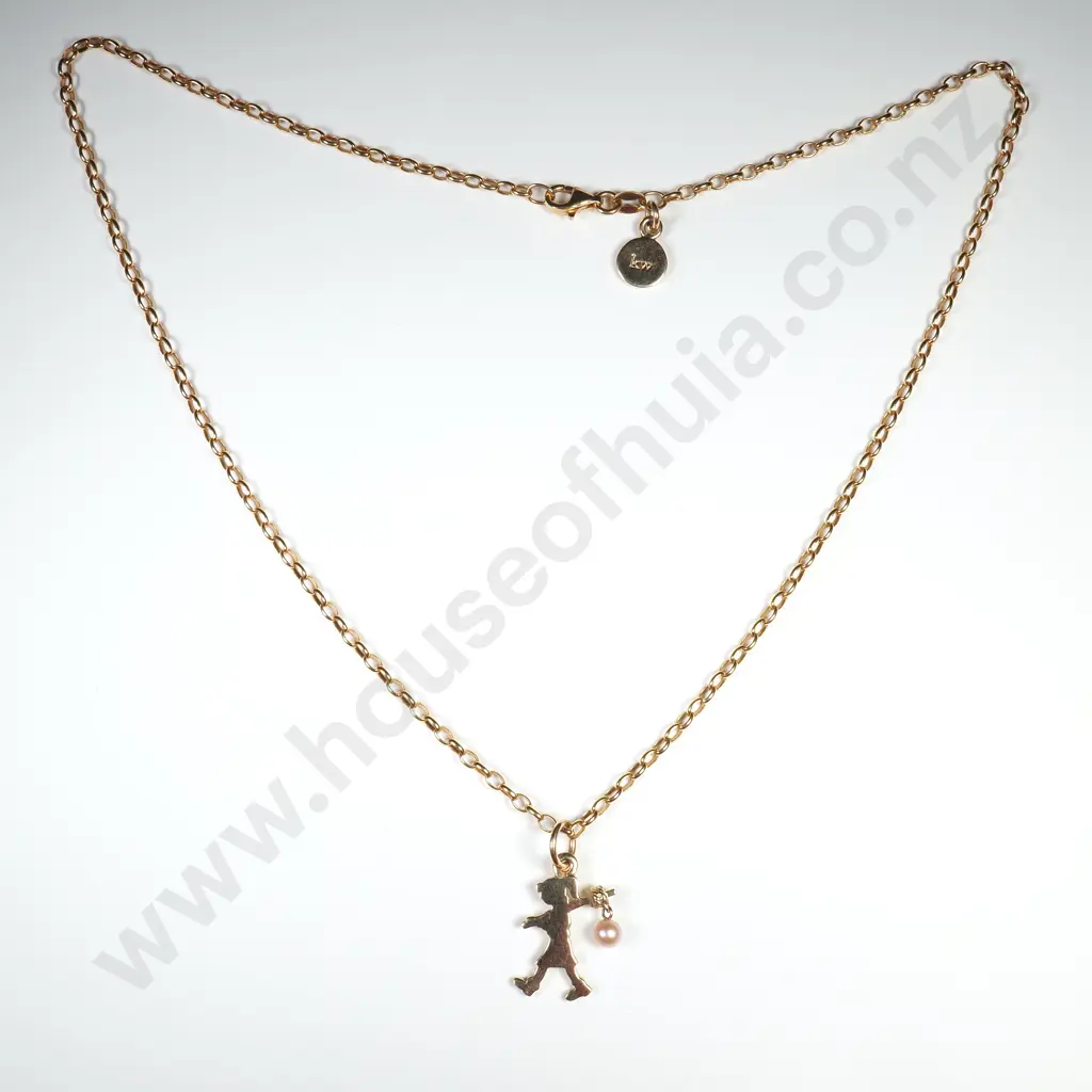 9ct Gold Karen Walker "Girl with a Pearl" Necklace & Pendant - MSRP $5,479.00 Image 1++