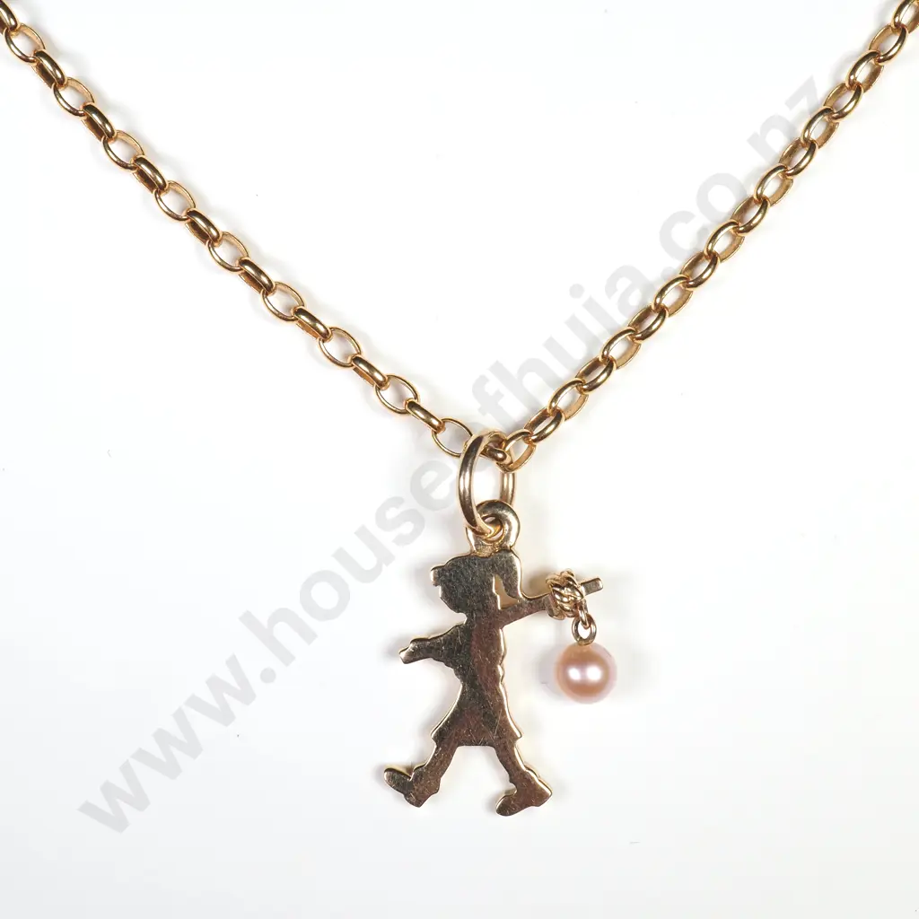 9ct Gold Karen Walker "Girl with a Pearl" Necklace & Pendant - MSRP $5,479.00 Image 1++