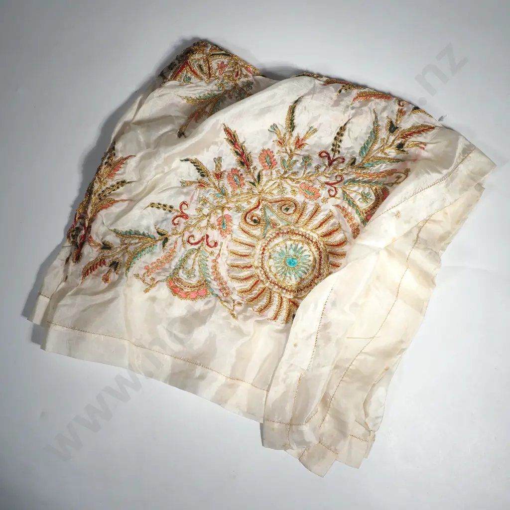 Vintage Silk Head Scarf w Gold Bead Threading Image 1++