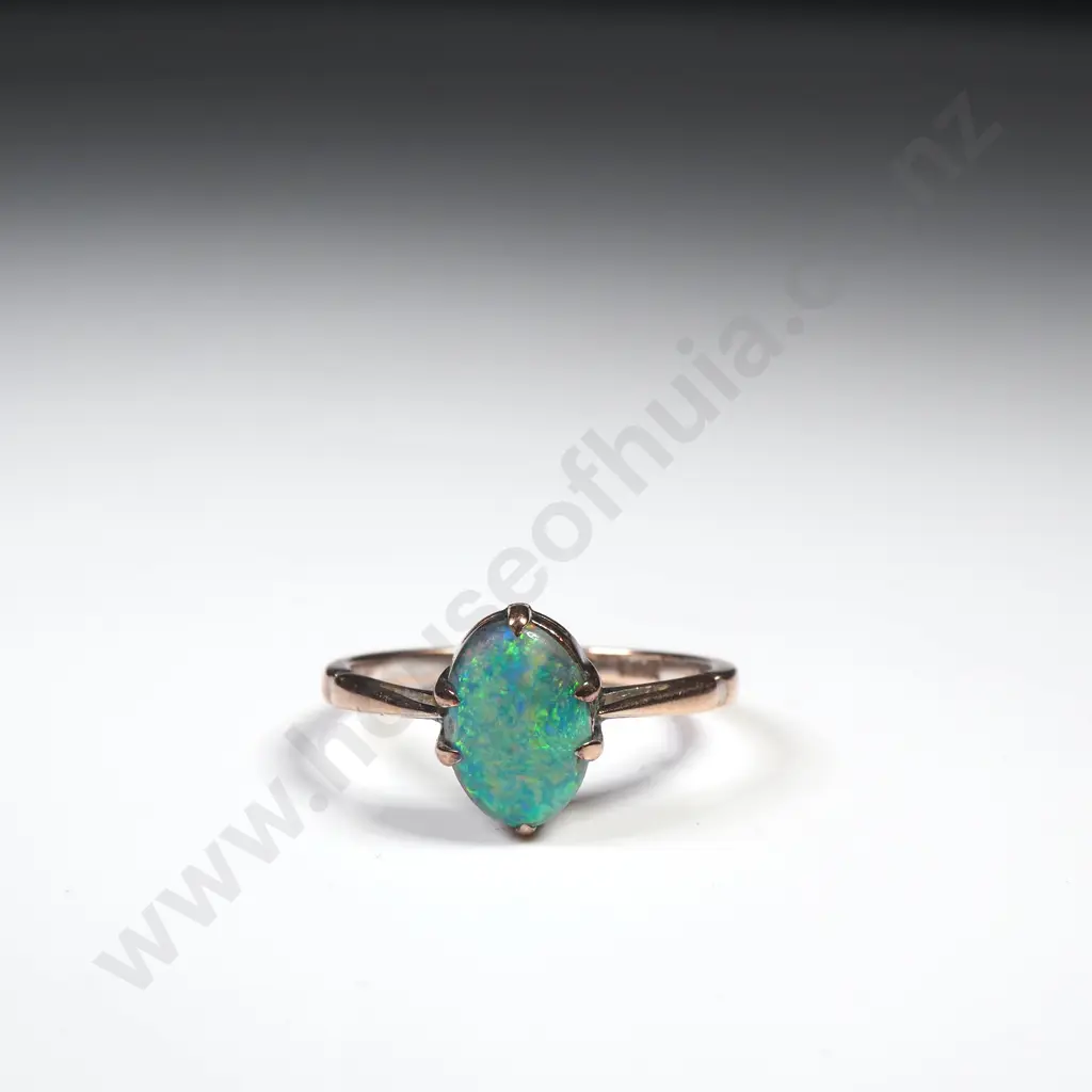 Vintage 9ct Gold Solid Opal And Diamond Ring Image 1++
