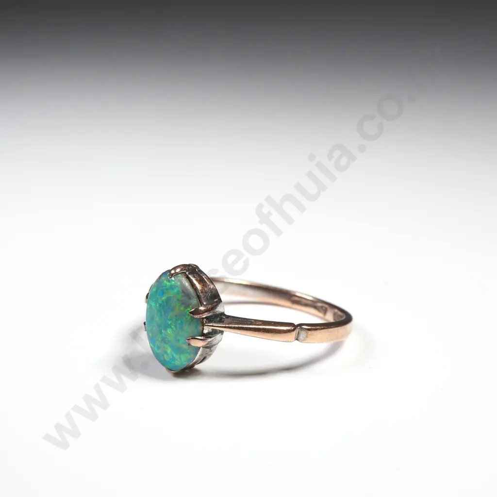 Vintage 9ct Gold Solid Opal And Diamond Ring Image 1++