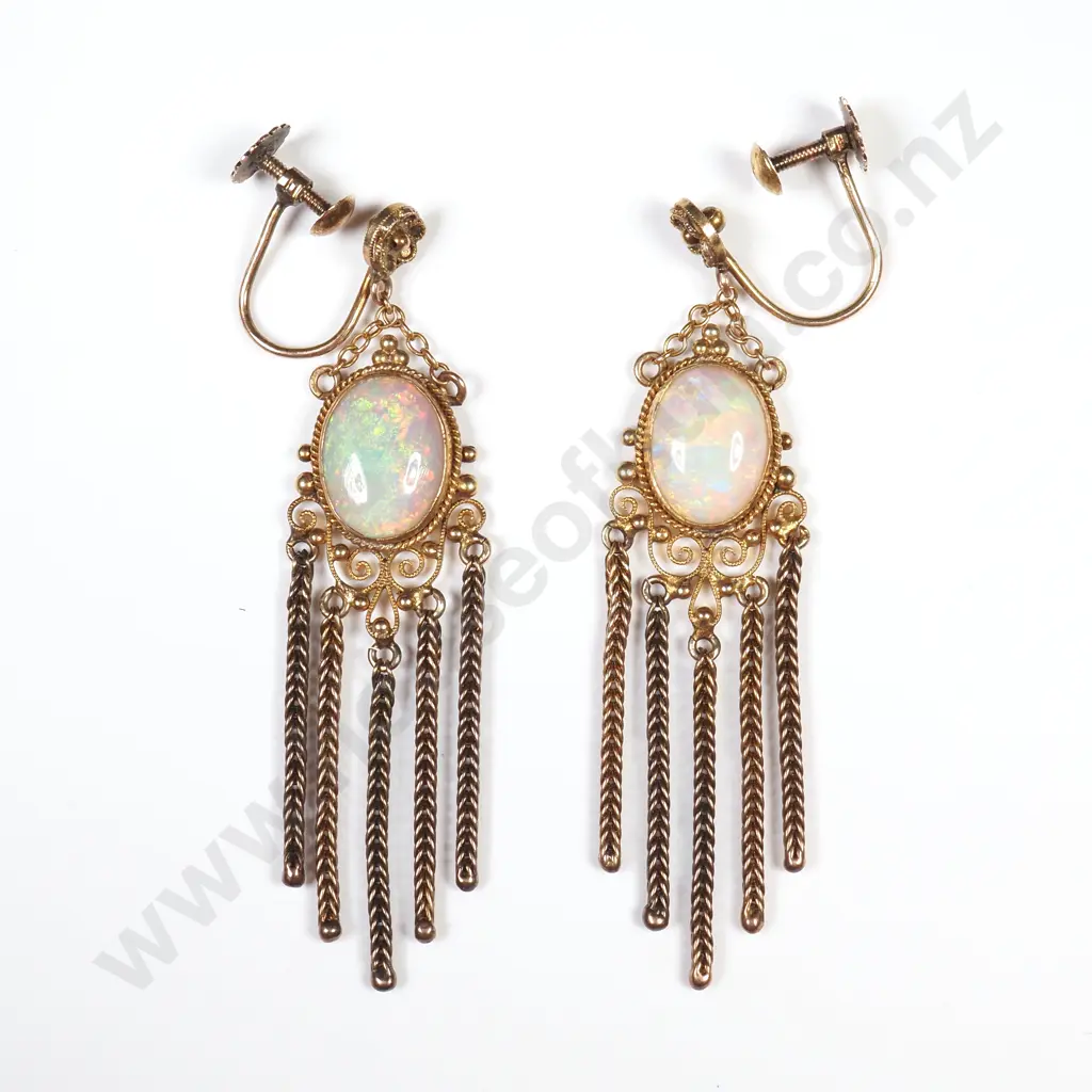 Antique 9ct Gold Opal Tassel Earrings Image 1++