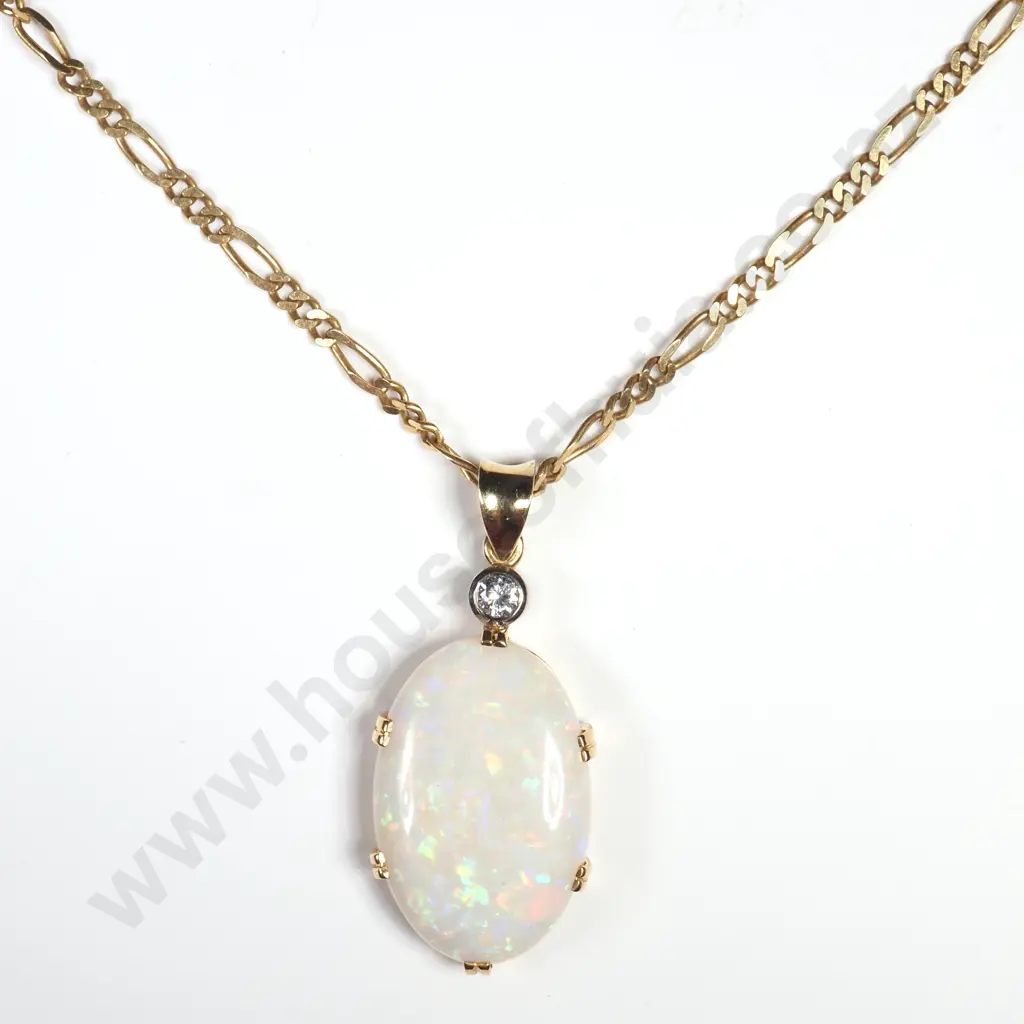 18ct Gold Solid Opal And Diamond Pendant With An 18ct Gold Chain Image 1++