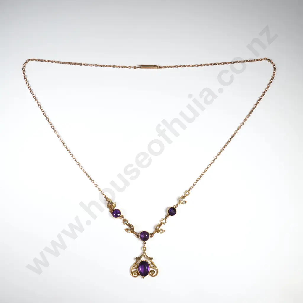 Exceptional Edwardian Seedpearl & Amethyst 9ct Gold Necklace Image 1++