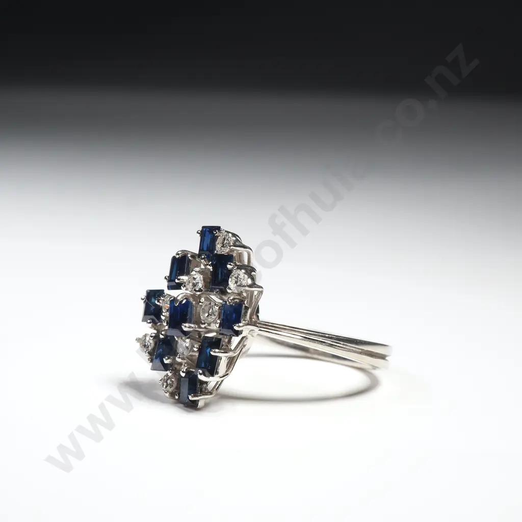 18ct White Gold Diamond & Sapphire Ring w Valuation for $3,500.00 Image 1++