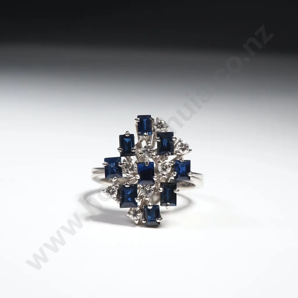18ct White Gold Diamond & Sapphire Ring w Valuation for $3,500.00 Image 1++