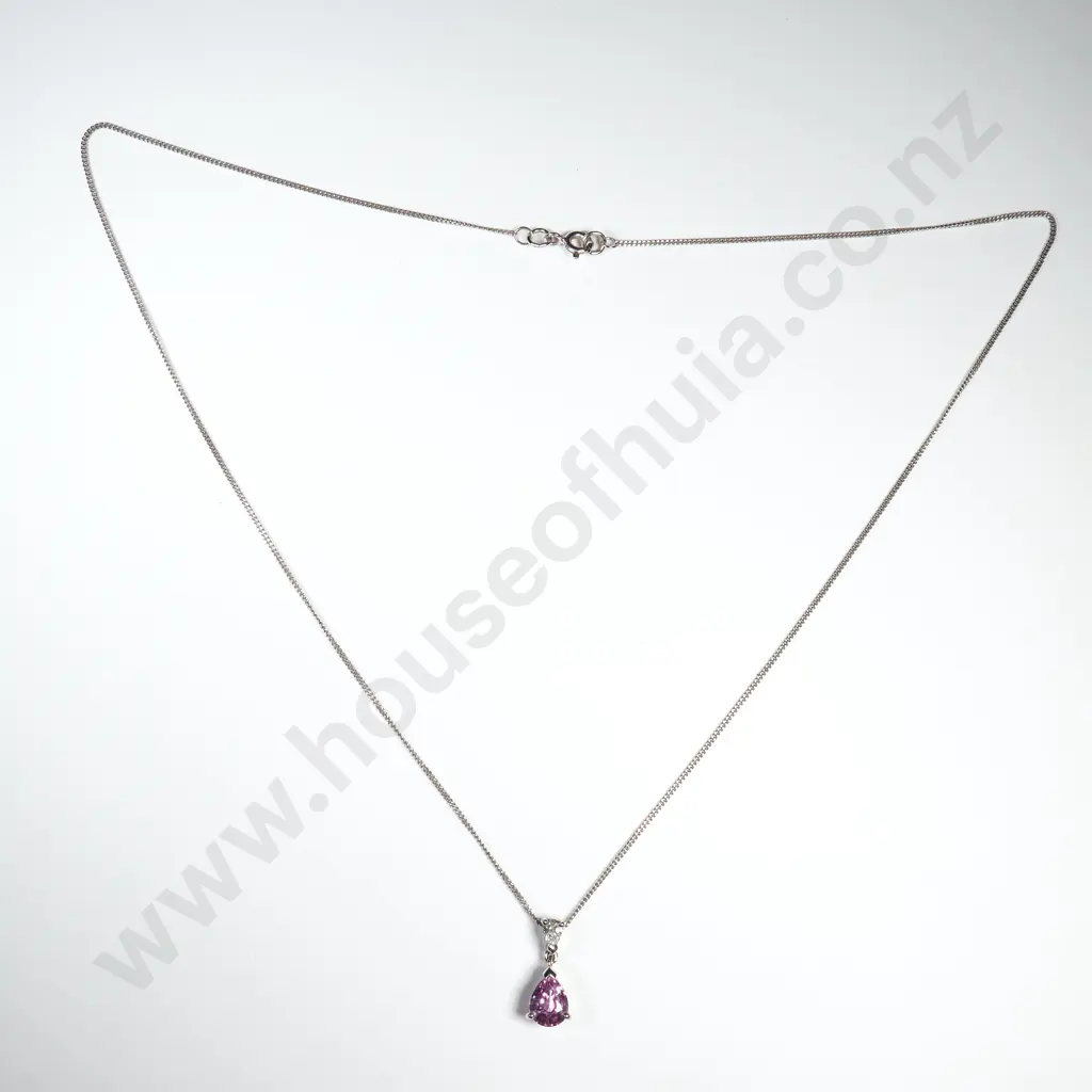 18ct White Gold Diamond & Pink Sapphire Pendant w Valuation for $3,760.00 Image 1++