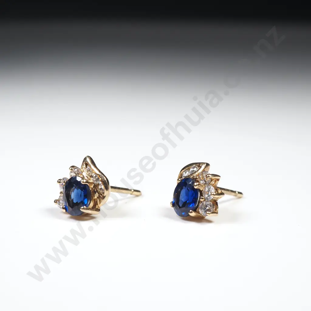Modern 9ct Gold Sapphire And Diamond Earrings Image 1++