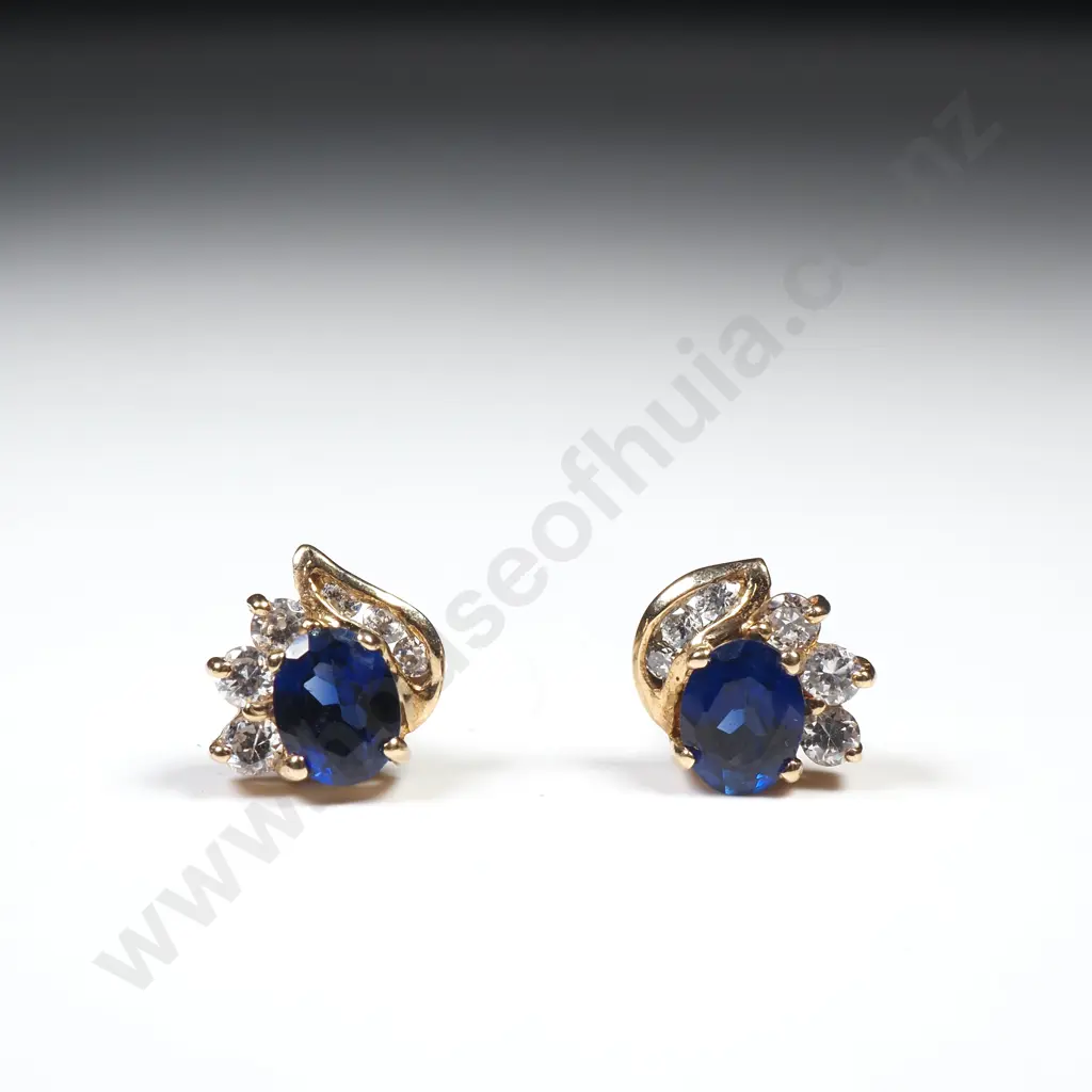 Modern 9ct Gold Sapphire And Diamond Earrings Image 1++