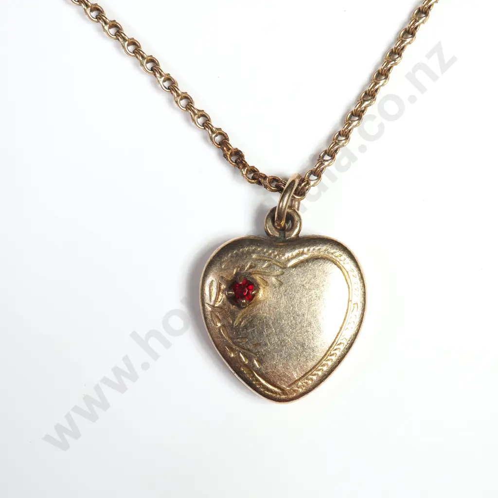 Antique 9ct Gold Chain w R/G Pendant Image 1++