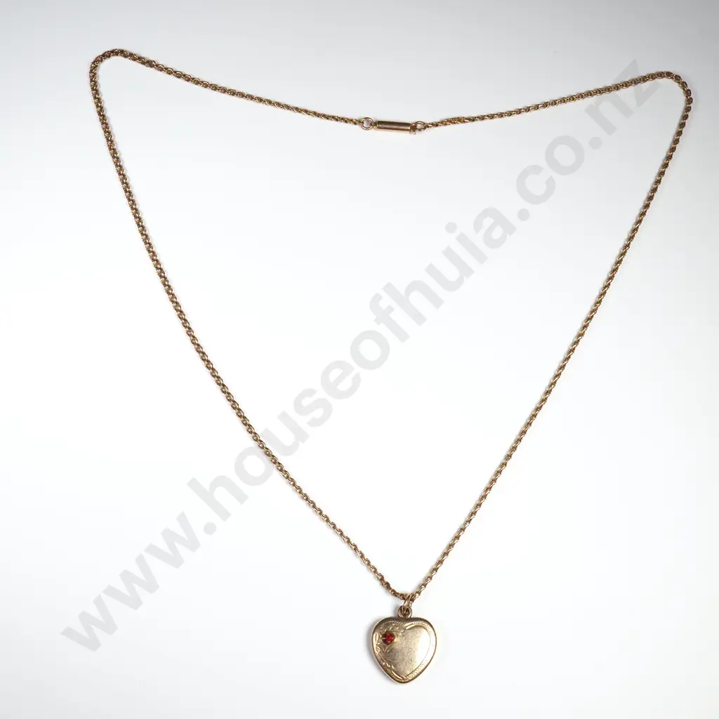 Antique 9ct Gold Chain w R/G Pendant Image 1++