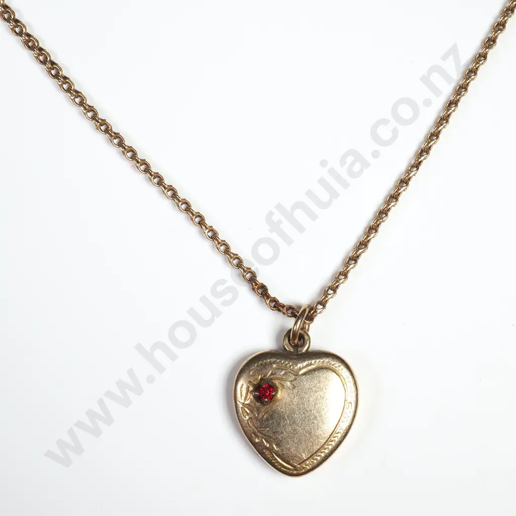 Antique 9ct Gold Chain w R/G Pendant Image 1++