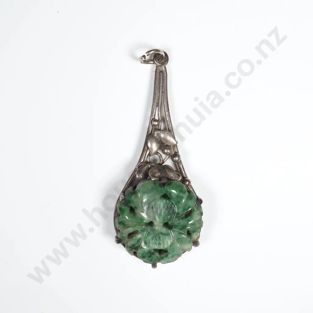 Silver & Carved Jade Pendant Image 1++