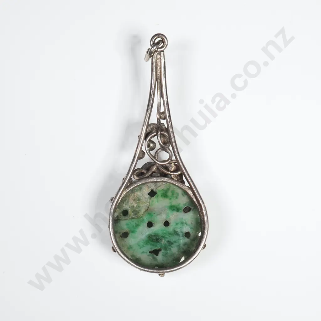 Silver & Carved Jade Pendant Image 1++