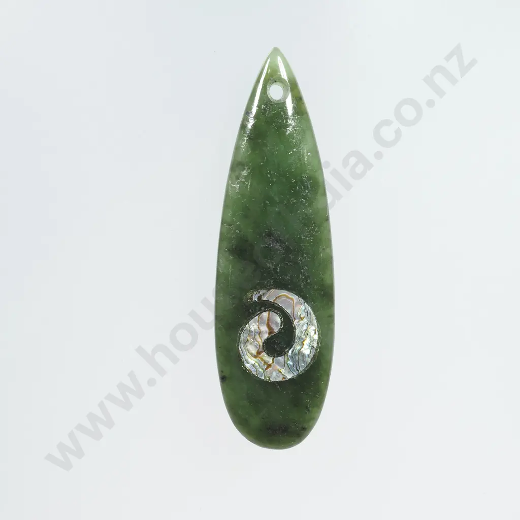 Greenstone Pendant w Paua Shell Inset Image 1++