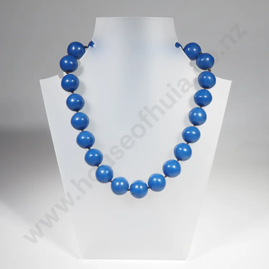 Impressive Blue Bead Necklace w Sterling Silver Clasp Image 1++