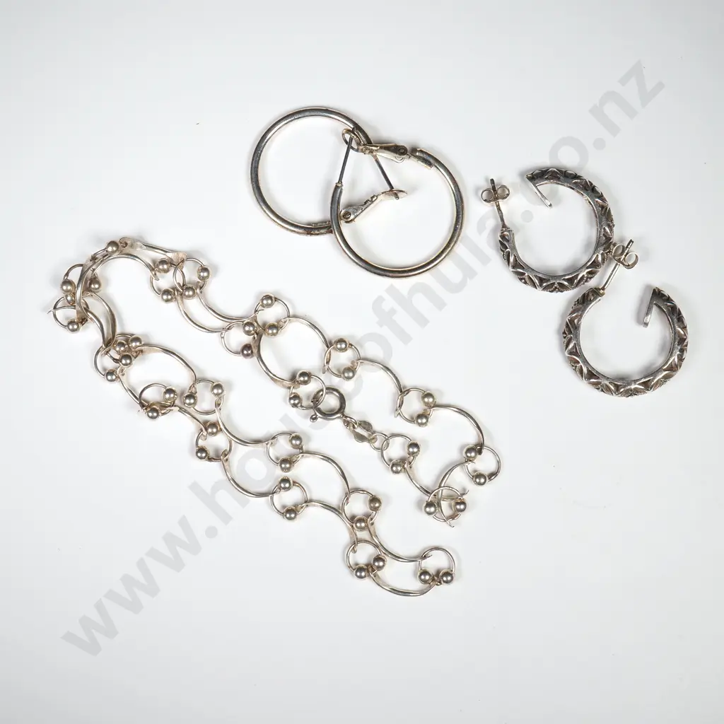 Sterling Silver Necklace & Two Earrings Image 1++