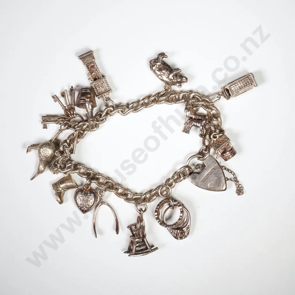 Sterling Silver Charm Bracelet - Notable Kiwi Charm Image 1++