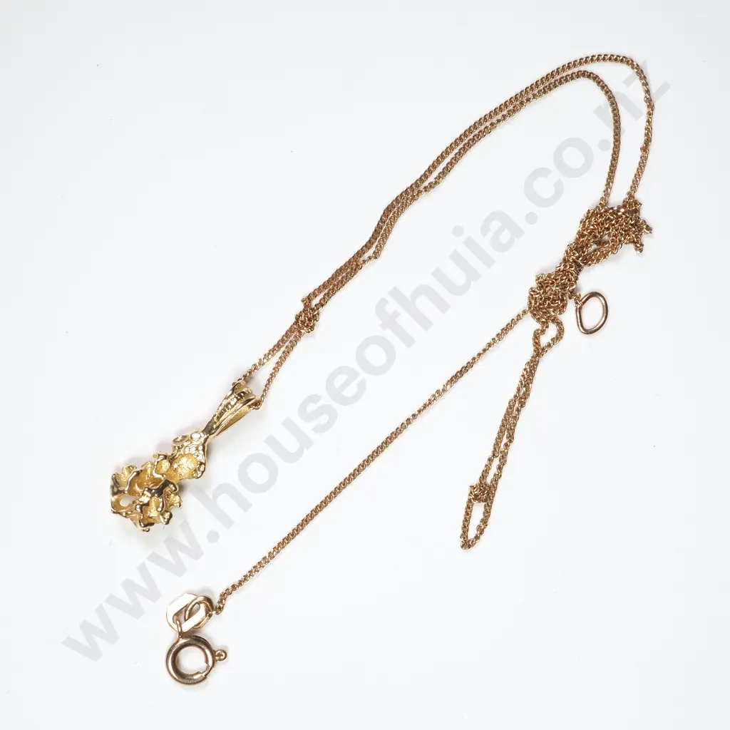 10ct Gold Chain w Nugget Pendant Image 1++
