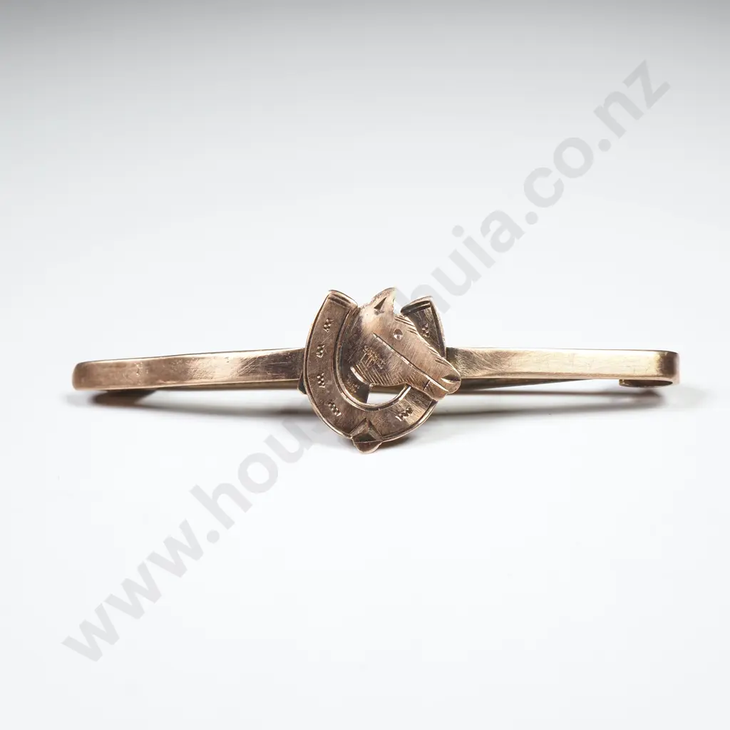 Antique 9ct Gold Horse Racing Brooch Image 1++