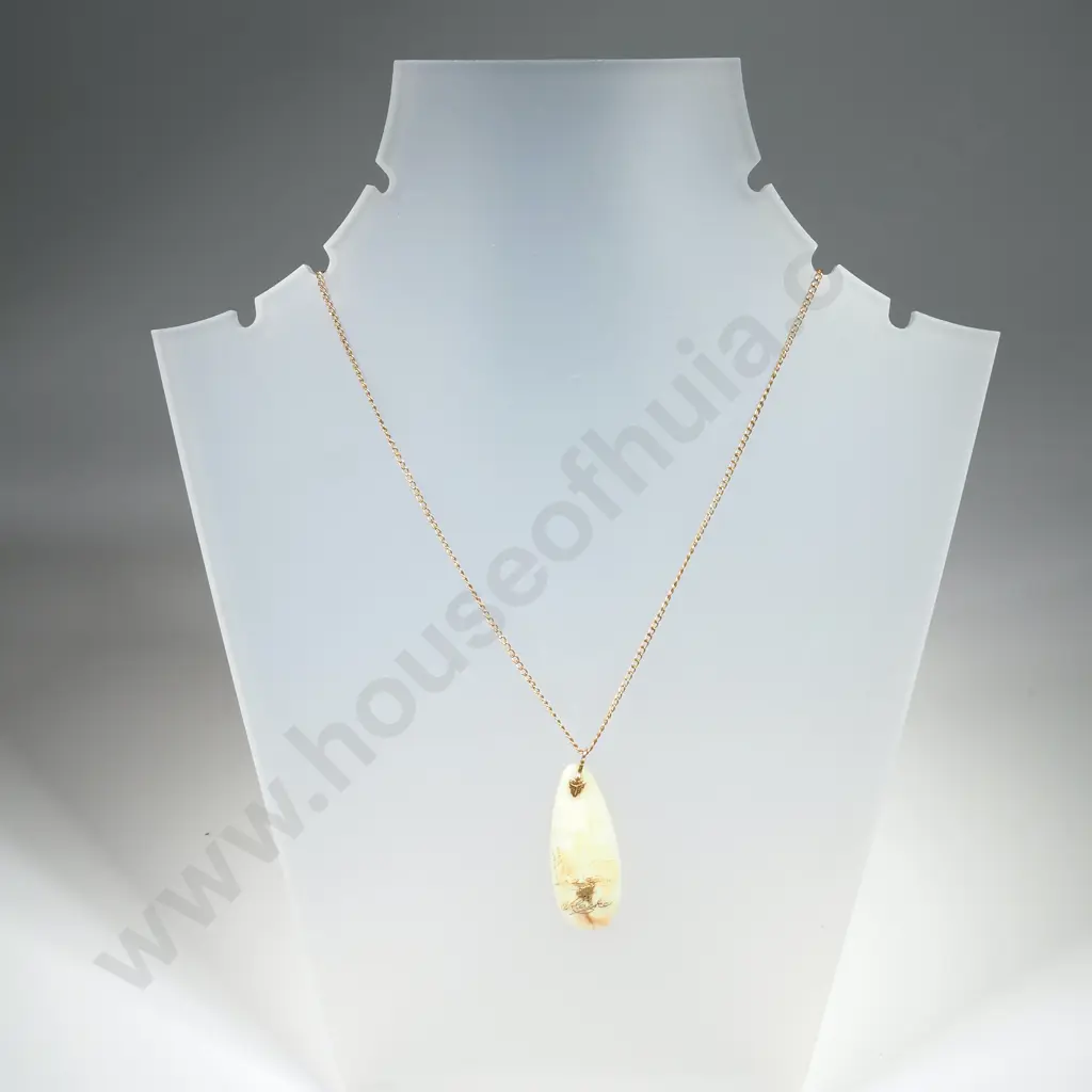 Vintage Scrimshaw Pendant w Gold Nugget on Front Image 1++