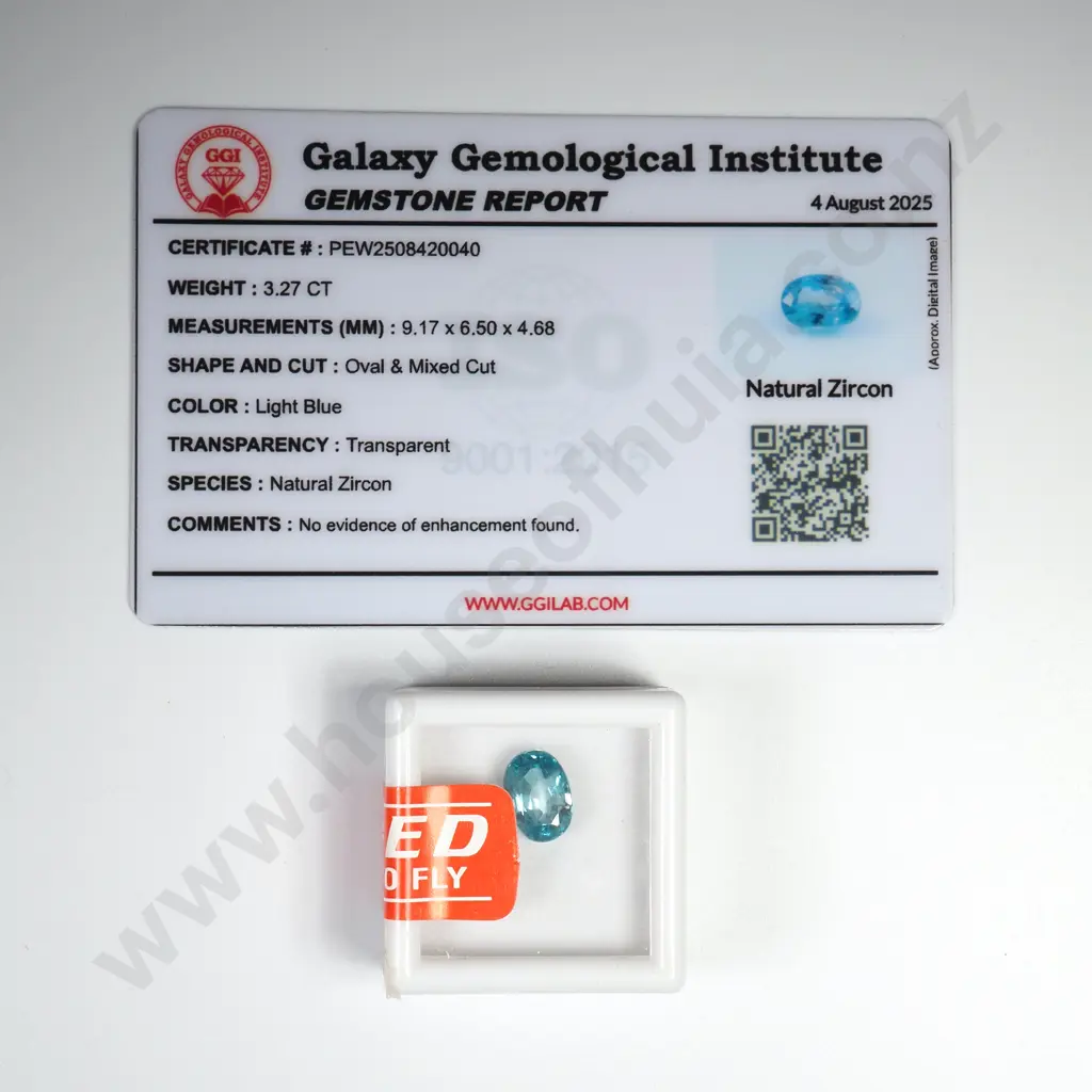 3.27 Carat Natural Zircon w Document Image 1++