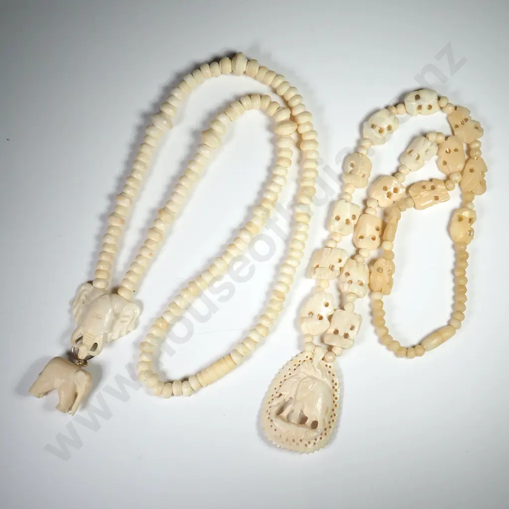 Two Carved Bone Elephant Necklaces Image 1++