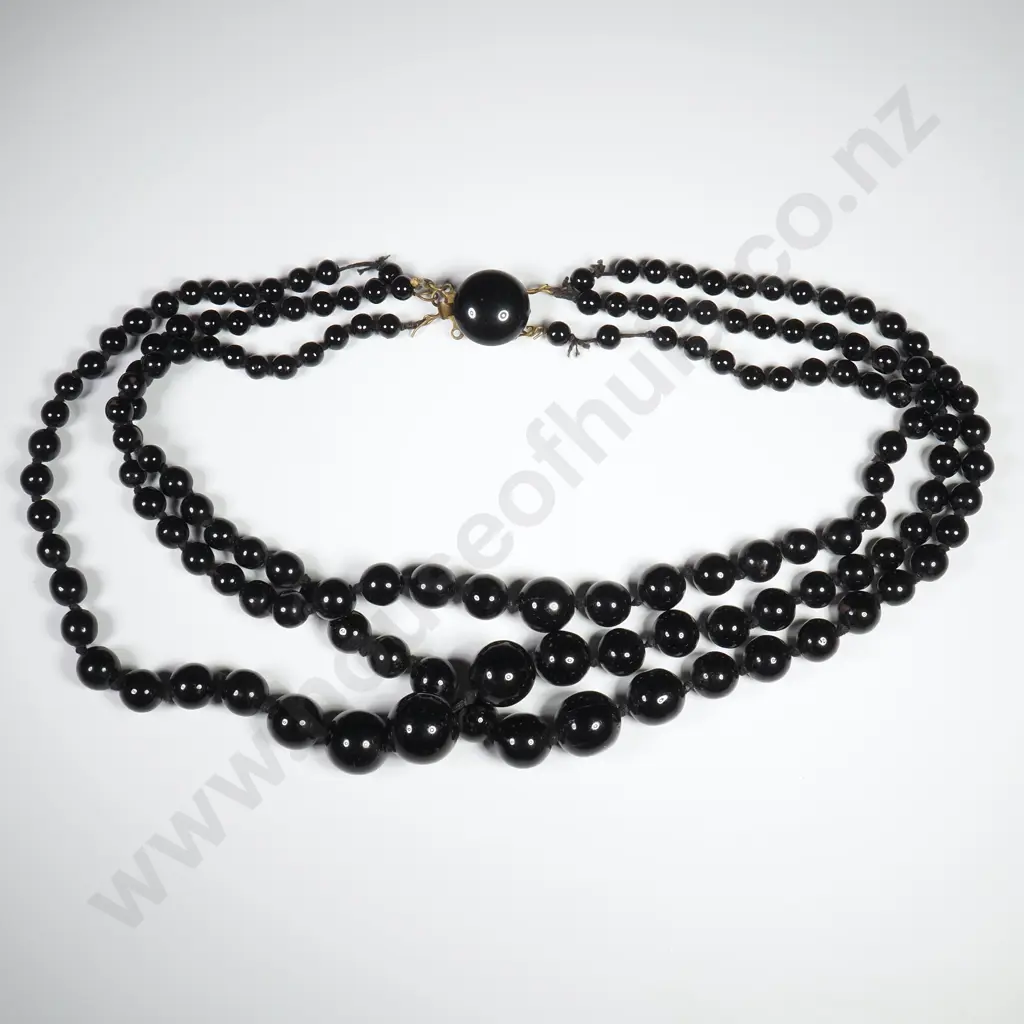 Fabulous Antique Black Onyx Three Strand Necklace Image 1++