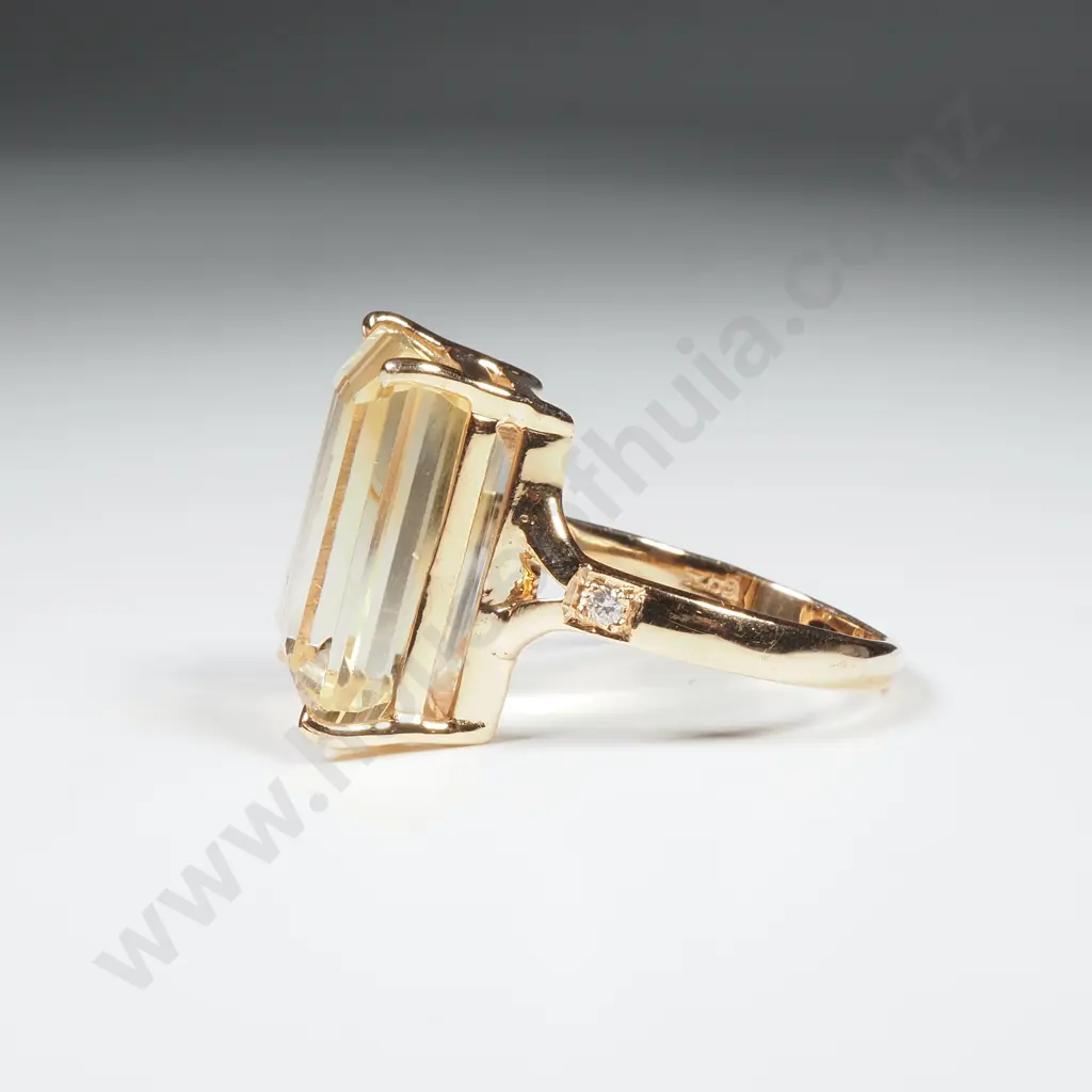 Sterling Silver & Gold Gilt Diamond & Citrine Ring Image 1++