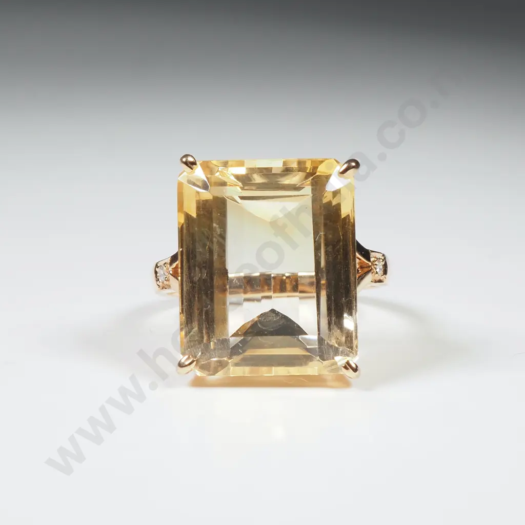 Sterling Silver & Gold Gilt Diamond & Citrine Ring Image 1++