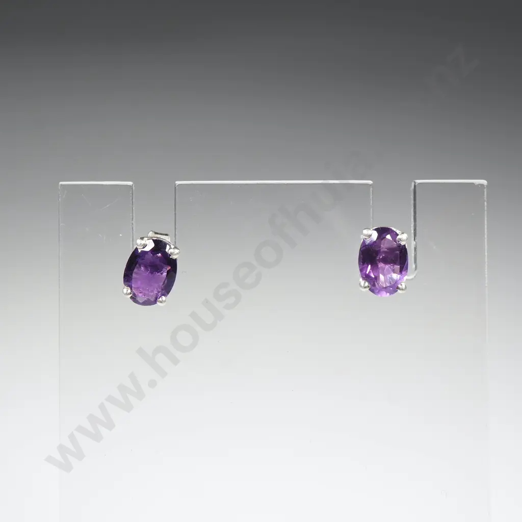 Sterling Silver Amethyst Stud Earrings Image 1++