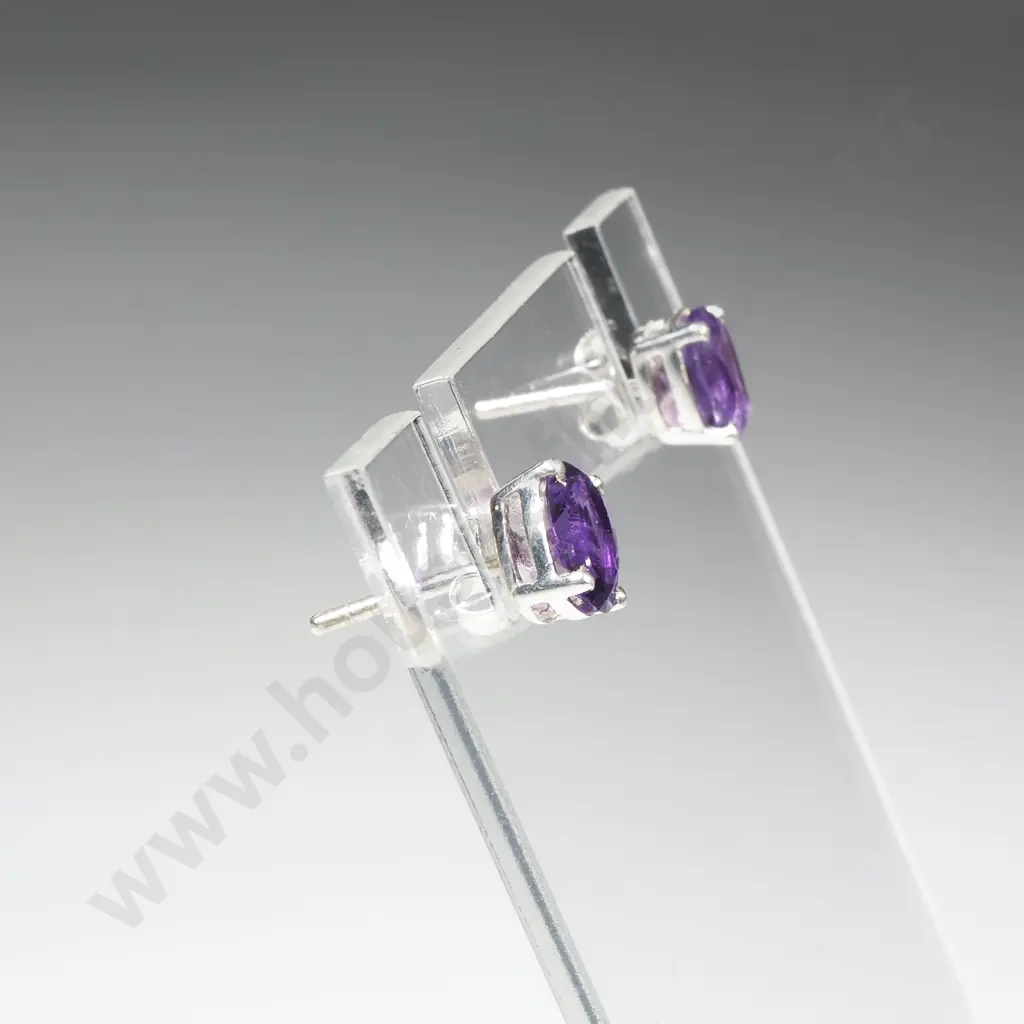 Sterling Silver Amethyst Stud Earrings Image 1++