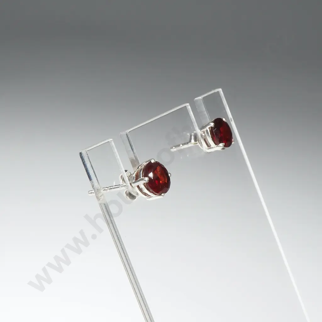 Sterling Silver Garnet Stud Earrings Image 1++