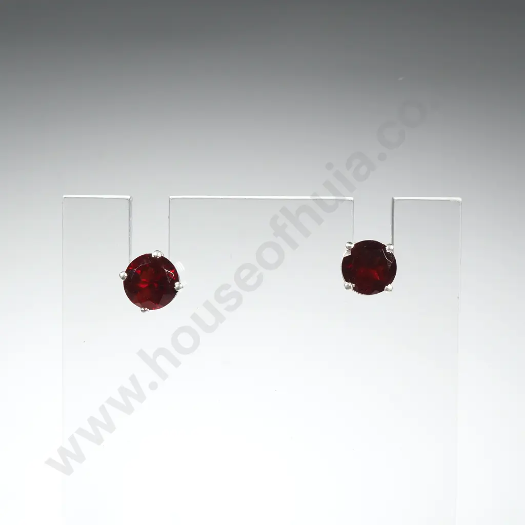 Sterling Silver Garnet Stud Earrings Image 1++