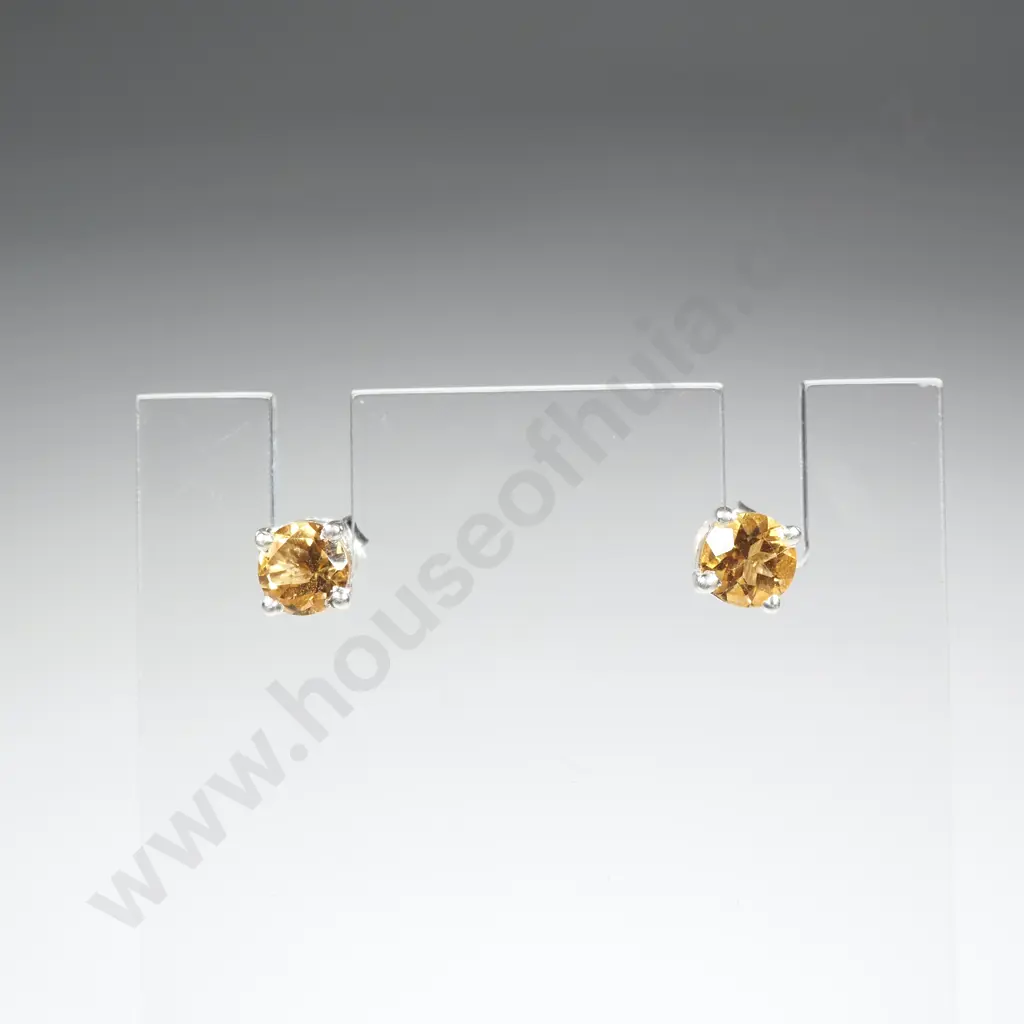 Pair of Sterling Silver Citrine Stud Earrings Image 1++