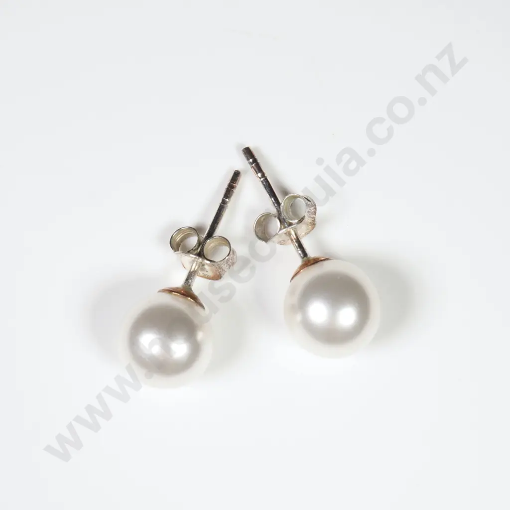 Sterling Silver Stud Faux Pearl Earrings Image 1++