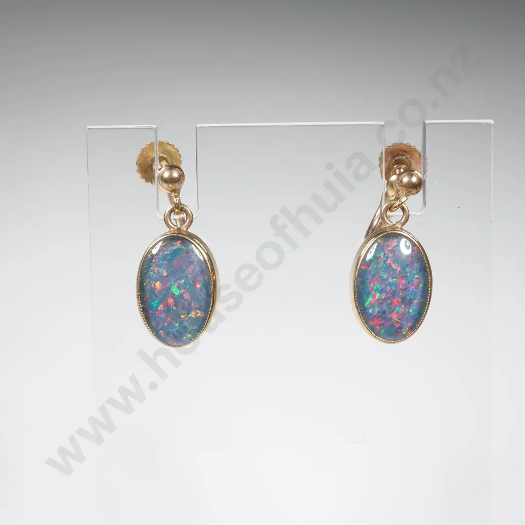 Vintage 9ct Gold Opal Doublet Earrings Image 1++