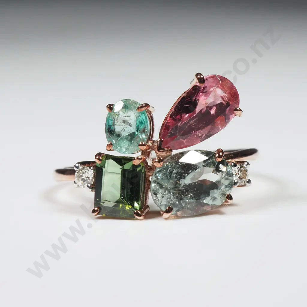14 CT Rose Gold Diamond & Tourmaline Ring Image 1++