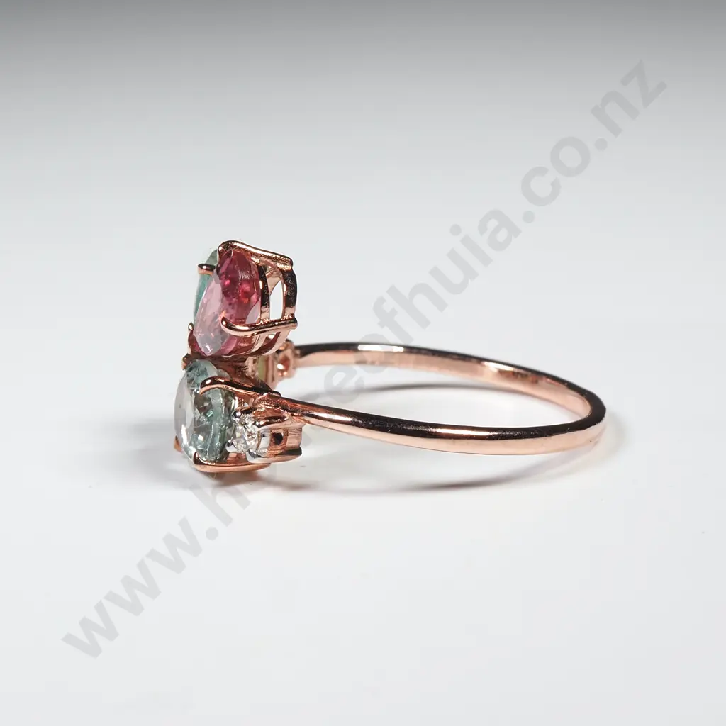 14 CT Rose Gold Diamond & Tourmaline Ring Image 1++