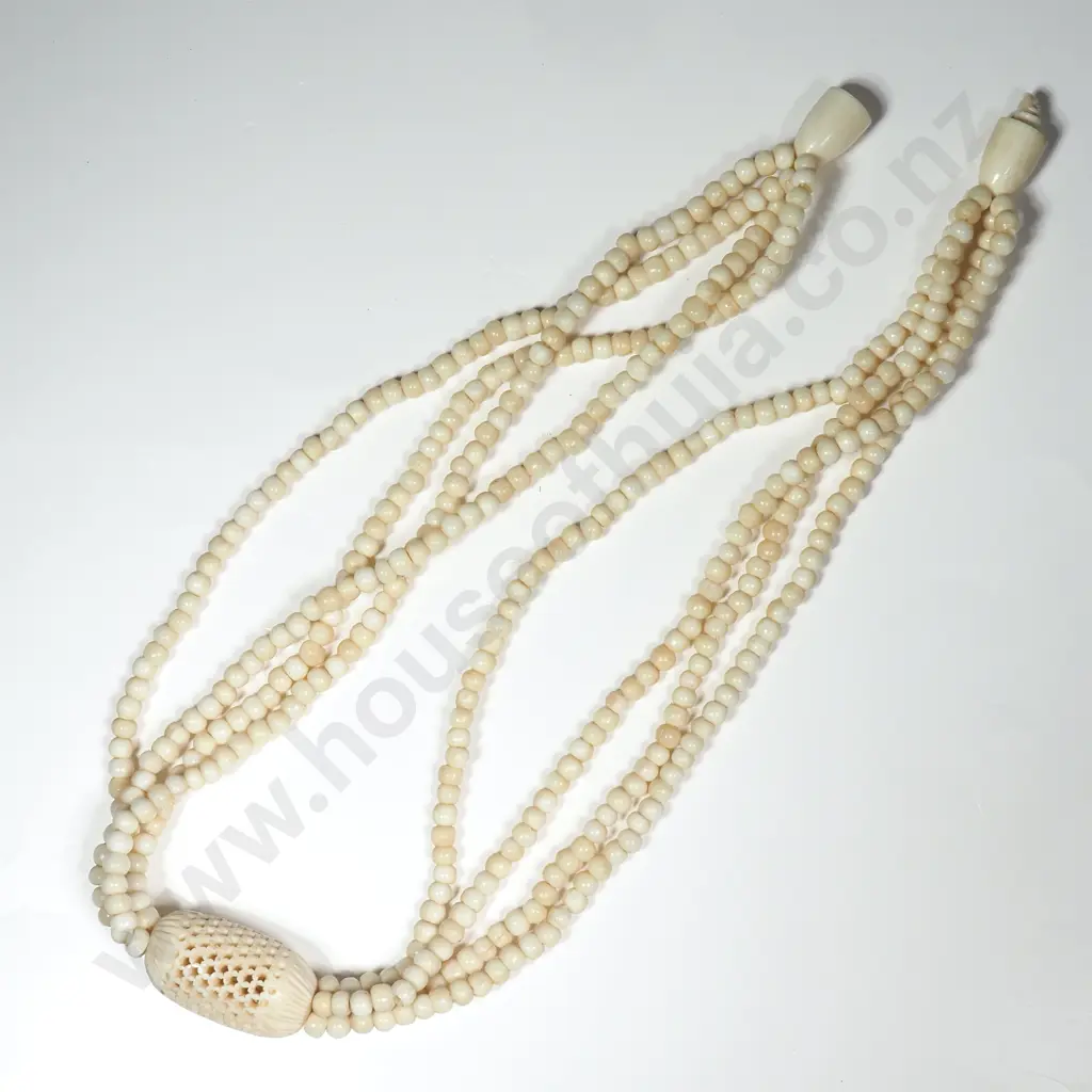 Vintage Bone Multi Strand Choker Necklace w a Carved  Openwork Spacer Bead Image 1++