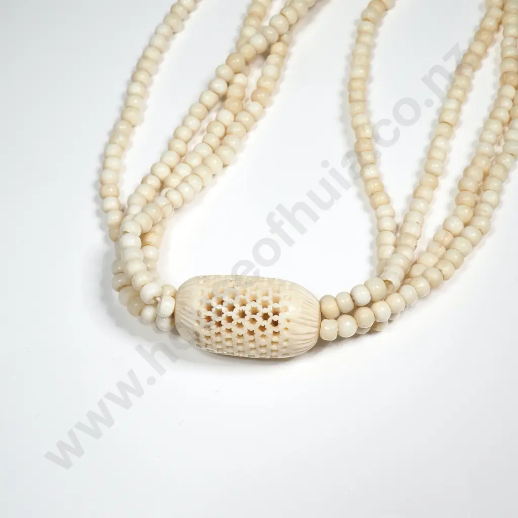 Vintage Bone Multi Strand Choker Necklace w a Carved  Openwork Spacer Bead Image 1++