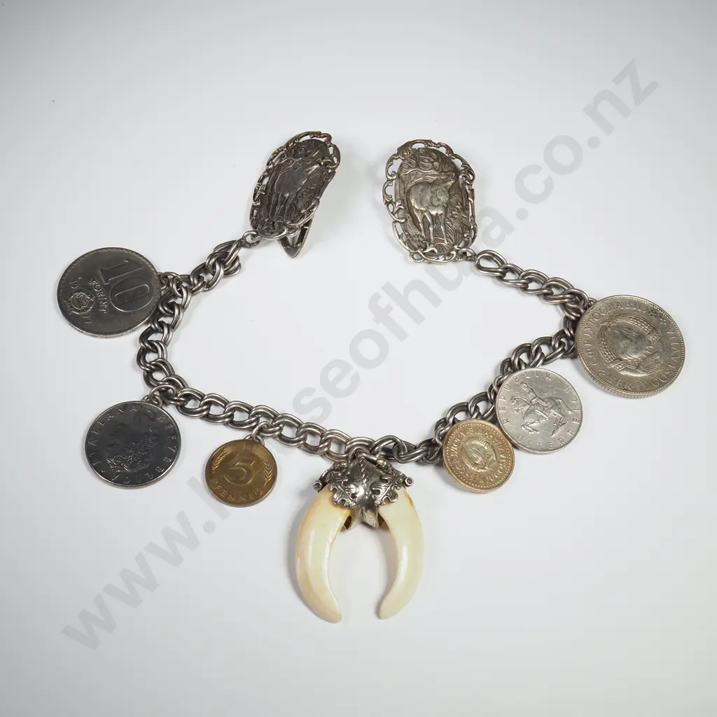 Vintage Deer Teeth Necklace on White Metal Chain Image 1++