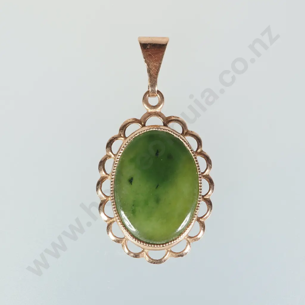 Vintage 9ct Rose Gold Greenstone Pendant Image 1++
