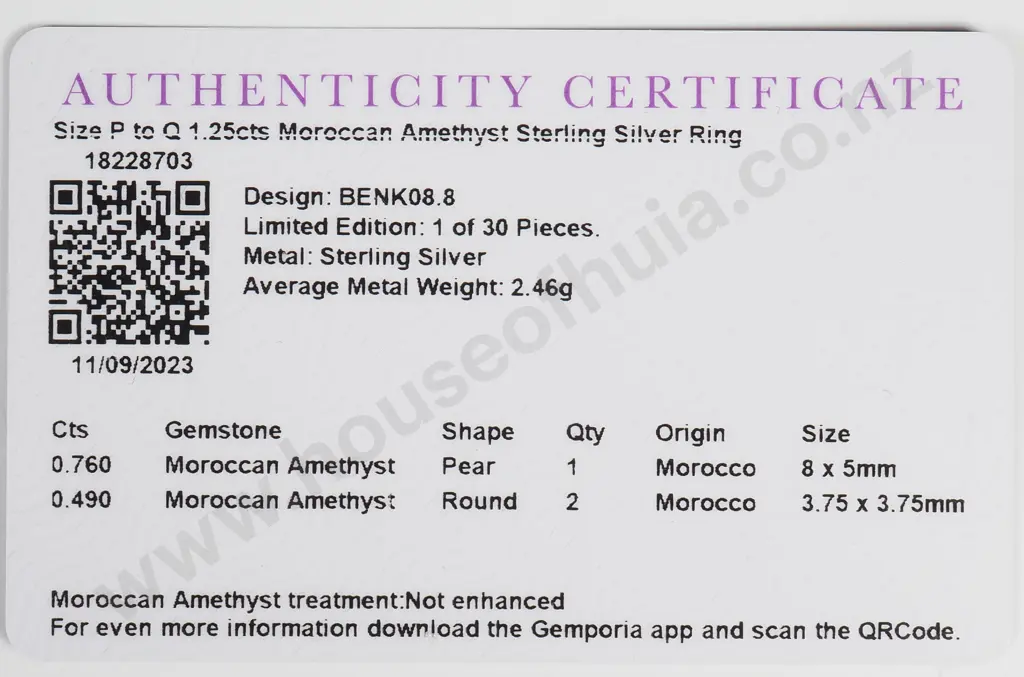 Sterling Silver Moroccan Amethyst Ring w Authenticity Card Image 1++