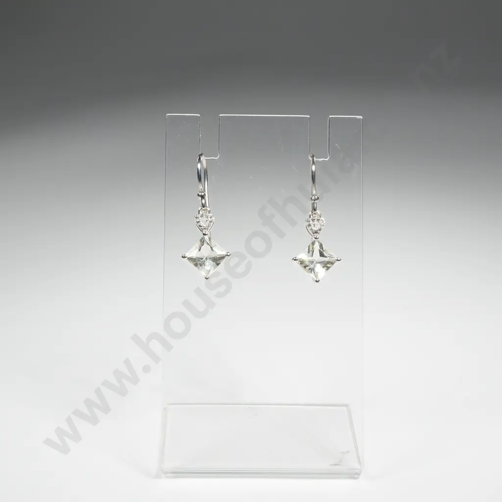 Sterling Silver Serenite & White Zircon Earrings w Authenticity Card Image 1++