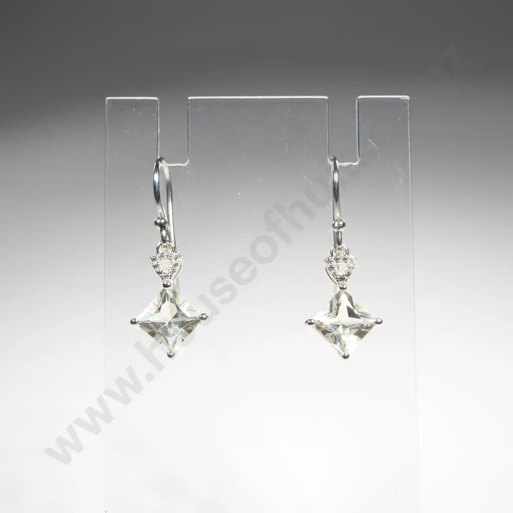 Sterling Silver Serenite & White Zircon Earrings w Authenticity Card Image 1++