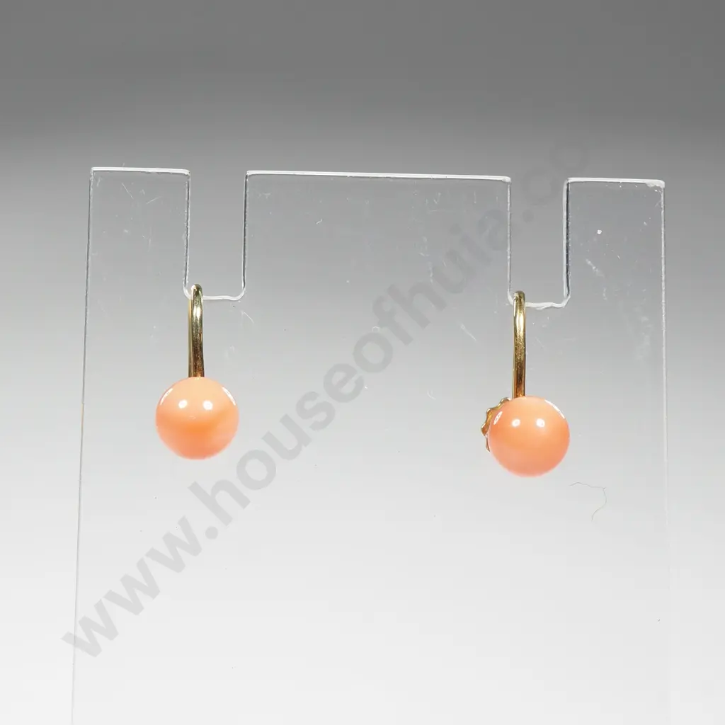 Vintage 14ct Gold And Coral Screw Earrings Image 1++