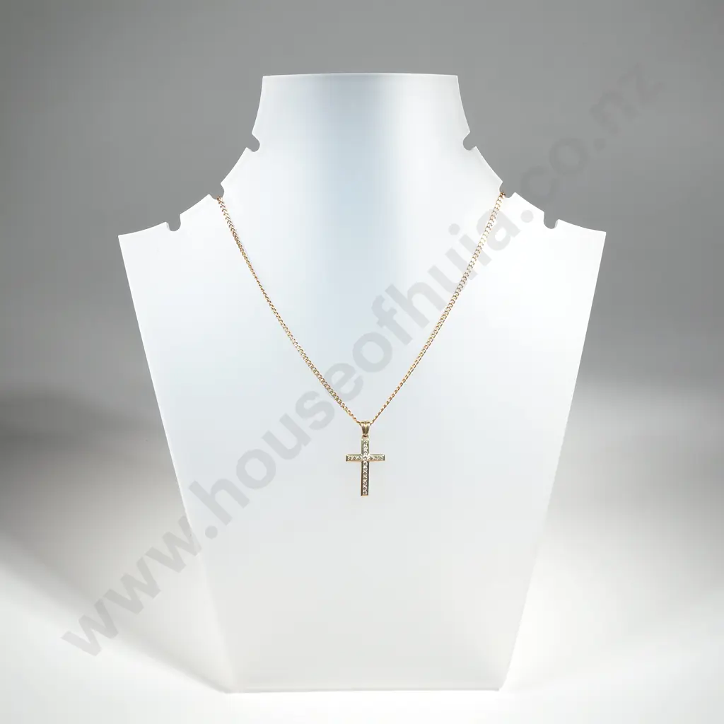 9ct Gold And Diamond Crucifix With 9ct Gold Chain Image 1++
