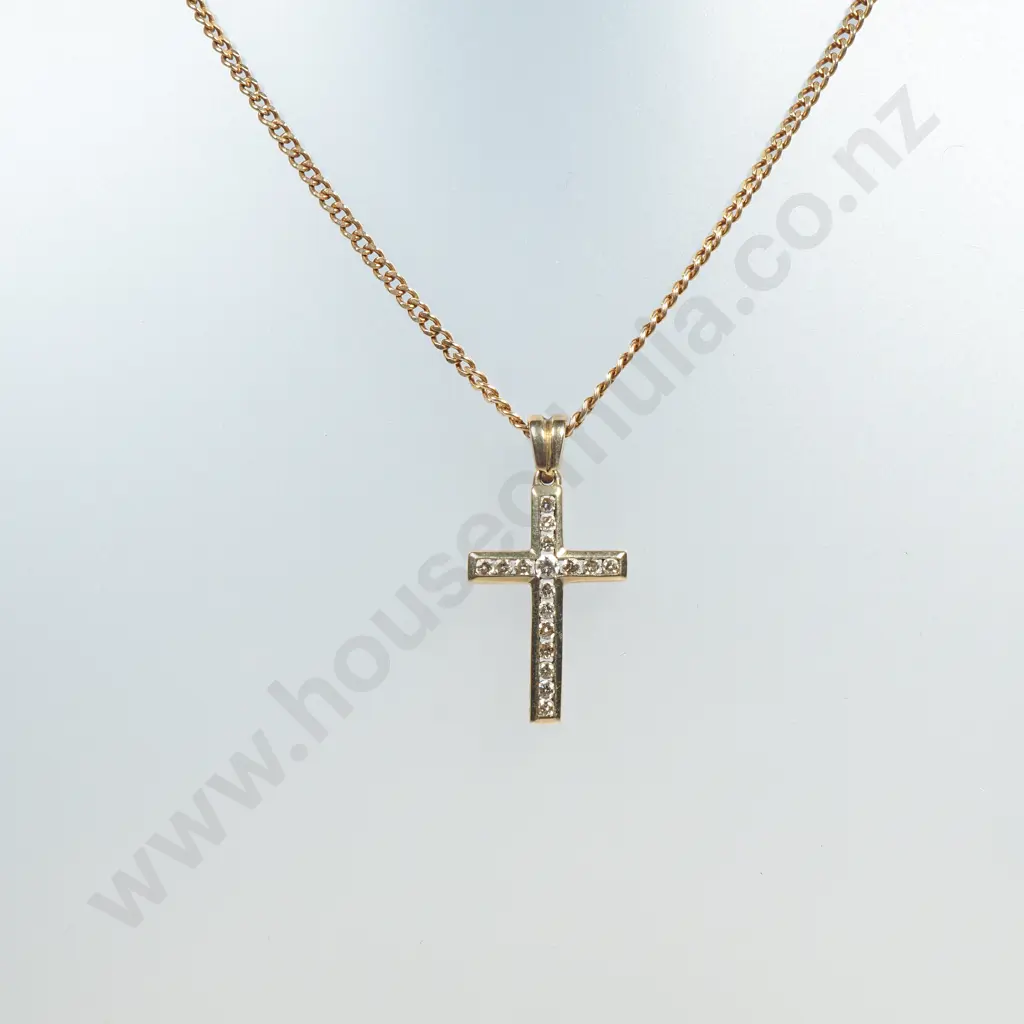 9ct Gold And Diamond Crucifix With 9ct Gold Chain Image 1++