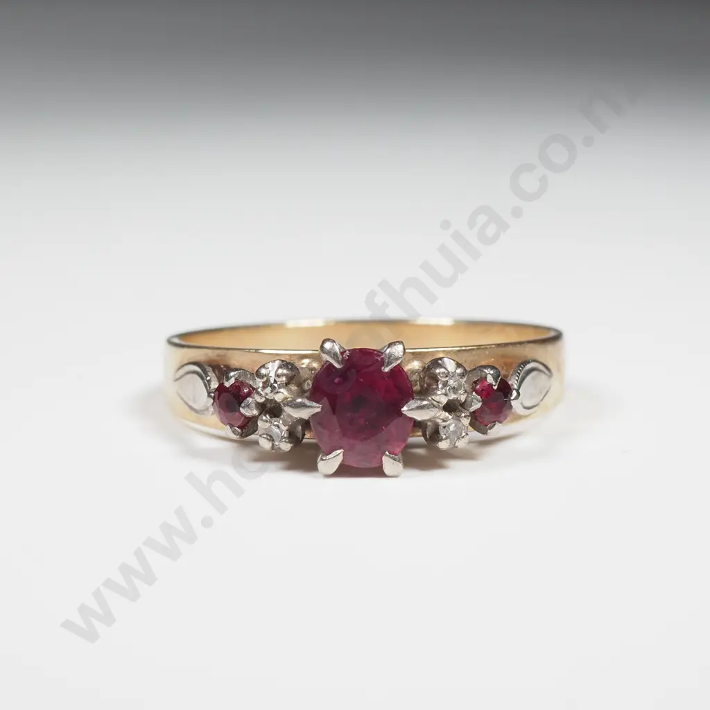 9ct Gold Ruby And Diamond Ring Image 1++